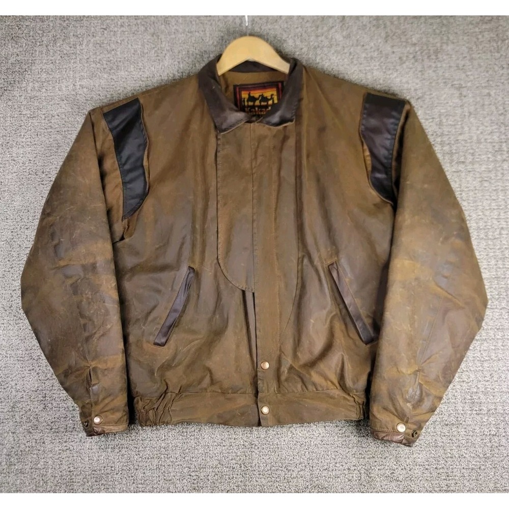 Kakadu Traders Jacket Australia Mens‎ Size Large Brown Chore Coat Cotton Oilskin